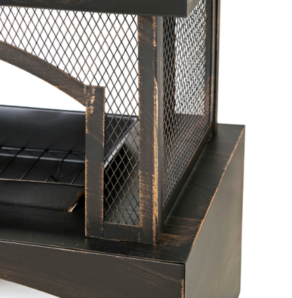 Distressed Metal Outdoor Wood Burning Fireplace w/Built-in Log Storage