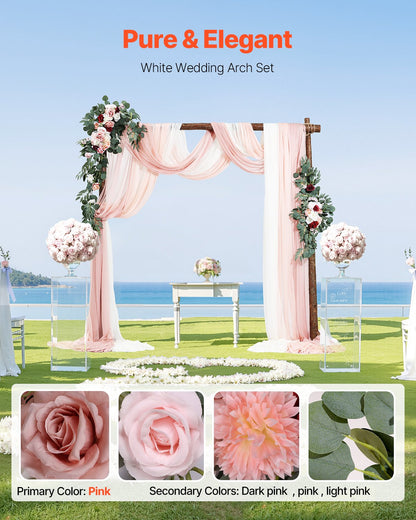 Pk 5 Artificial Wedding Arch Flowers Kit w/33Ft Draping Fabric - rose