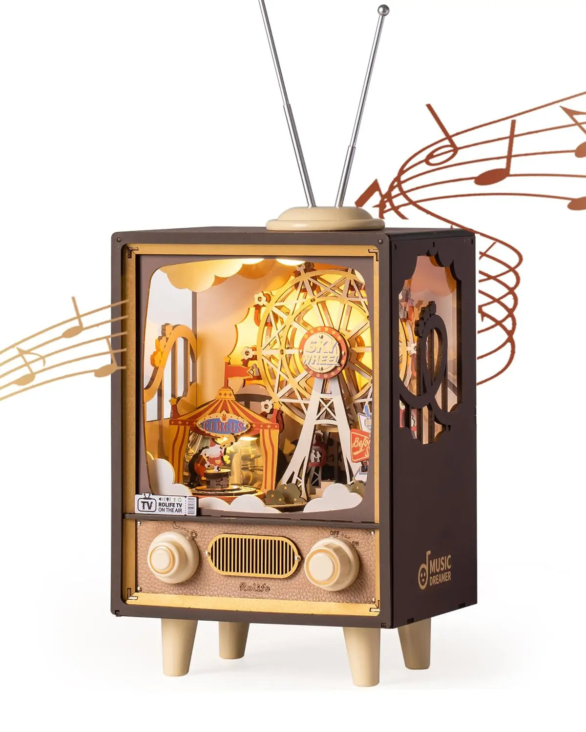 3D Wooden Puzzle - Sunset Carnival Radio Music Boxes w/Lights