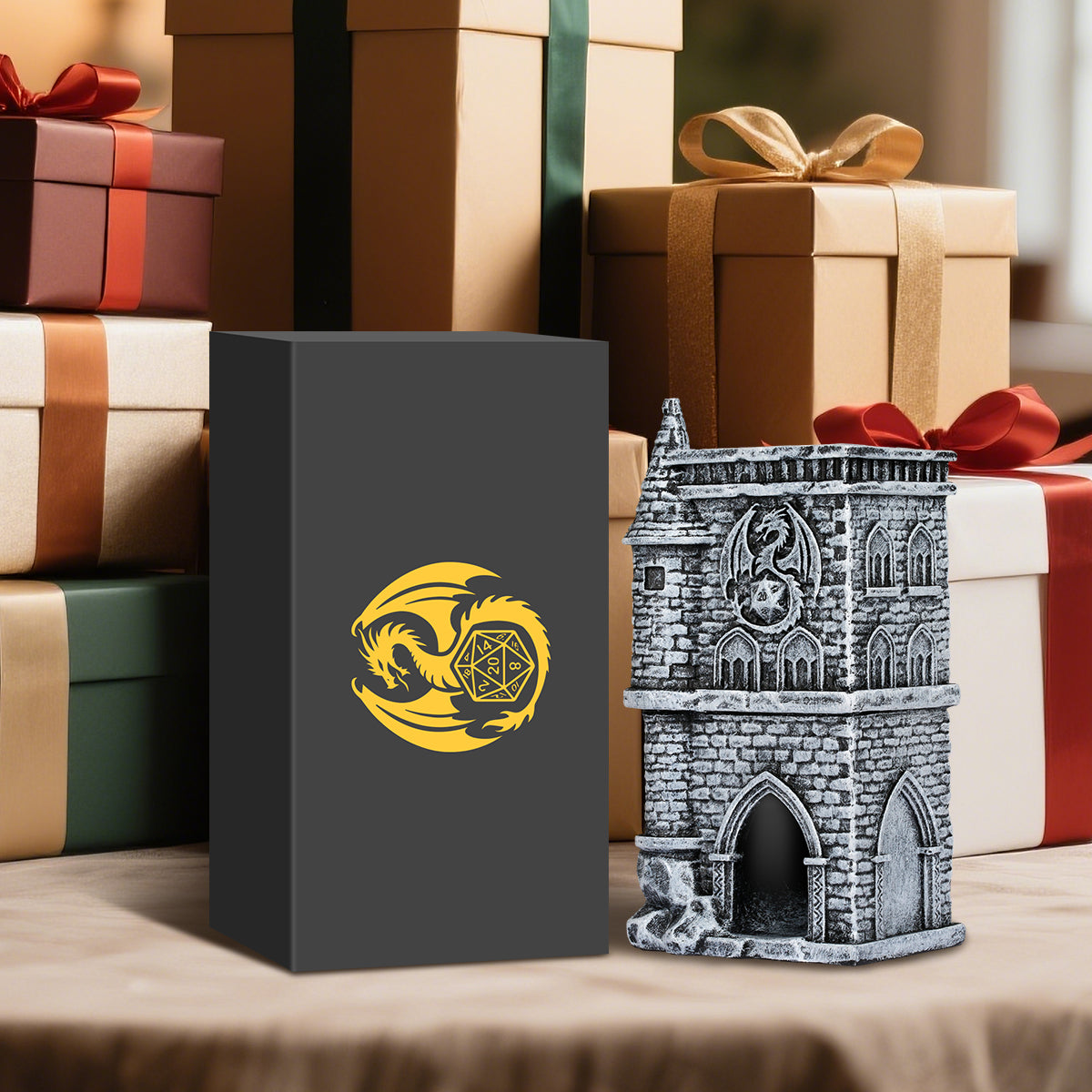 D20 Medieval-Inspired Castle Dice Tower Gift Box Set