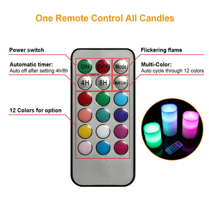 6pc LED Flameless Candle Set w/12 Color Options