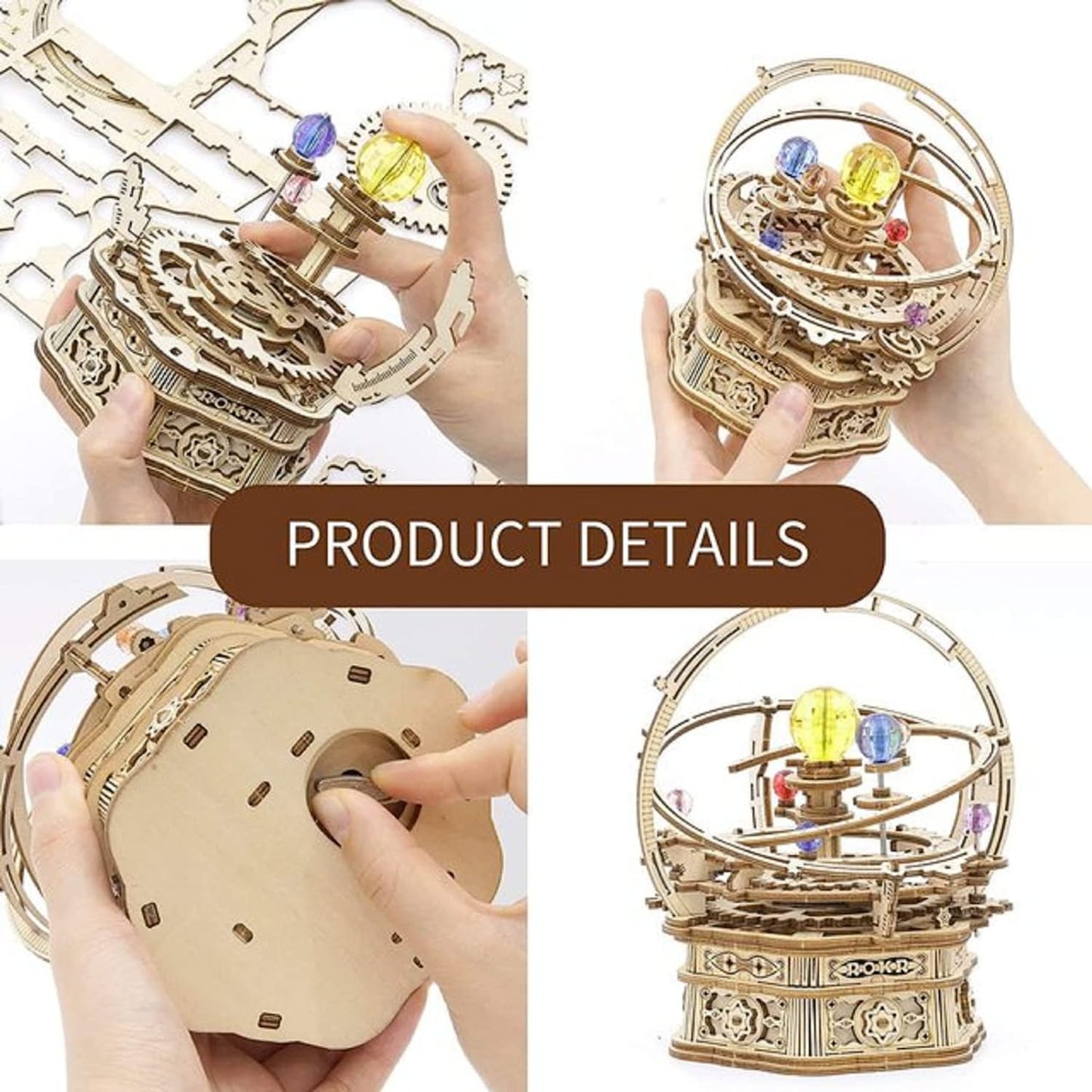 3D Wooden Puzzle DIY Kits - 84pc Rotating Starry Night Mechanical Music Box Kit