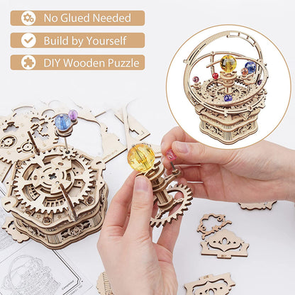 3D Wooden Puzzle DIY Kits - 84pc Rotating Starry Night Mechanical Music Box Kit