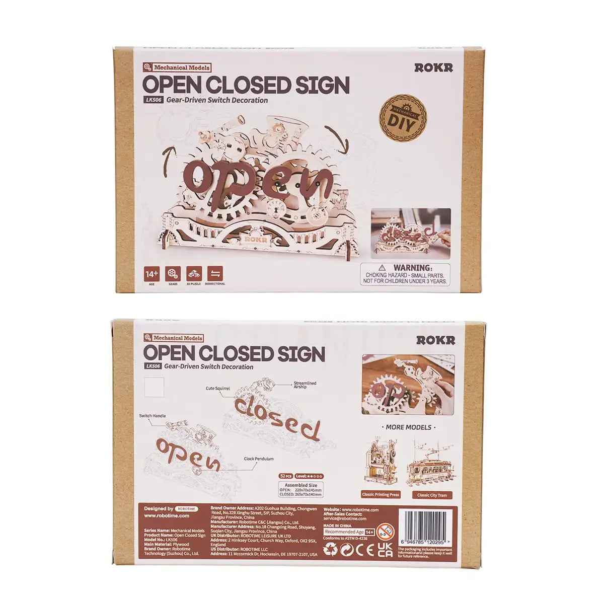 3D Wooden Puzzle DIY Kits - 52pc Open Closed Sign