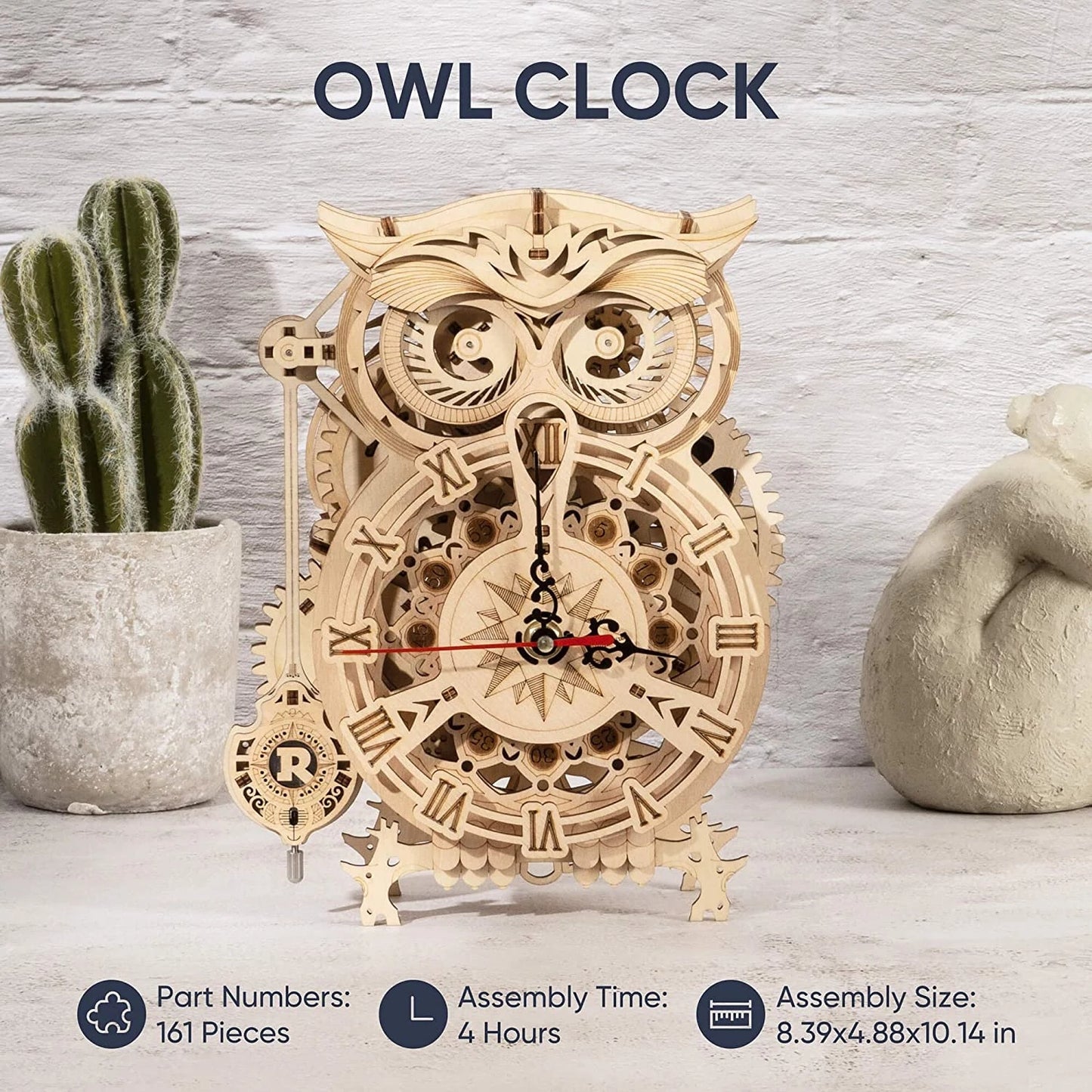 3D Wooden Puzzle DIY Kits - 161pc Workable Owl Clock