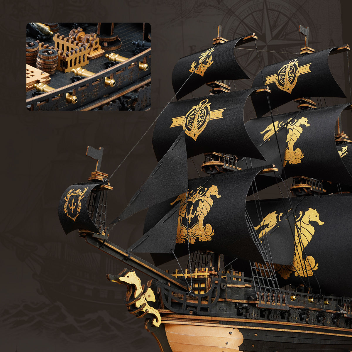 3D Wooden Puzzle DIY Kits - 603pc Seahorse Barque Ship