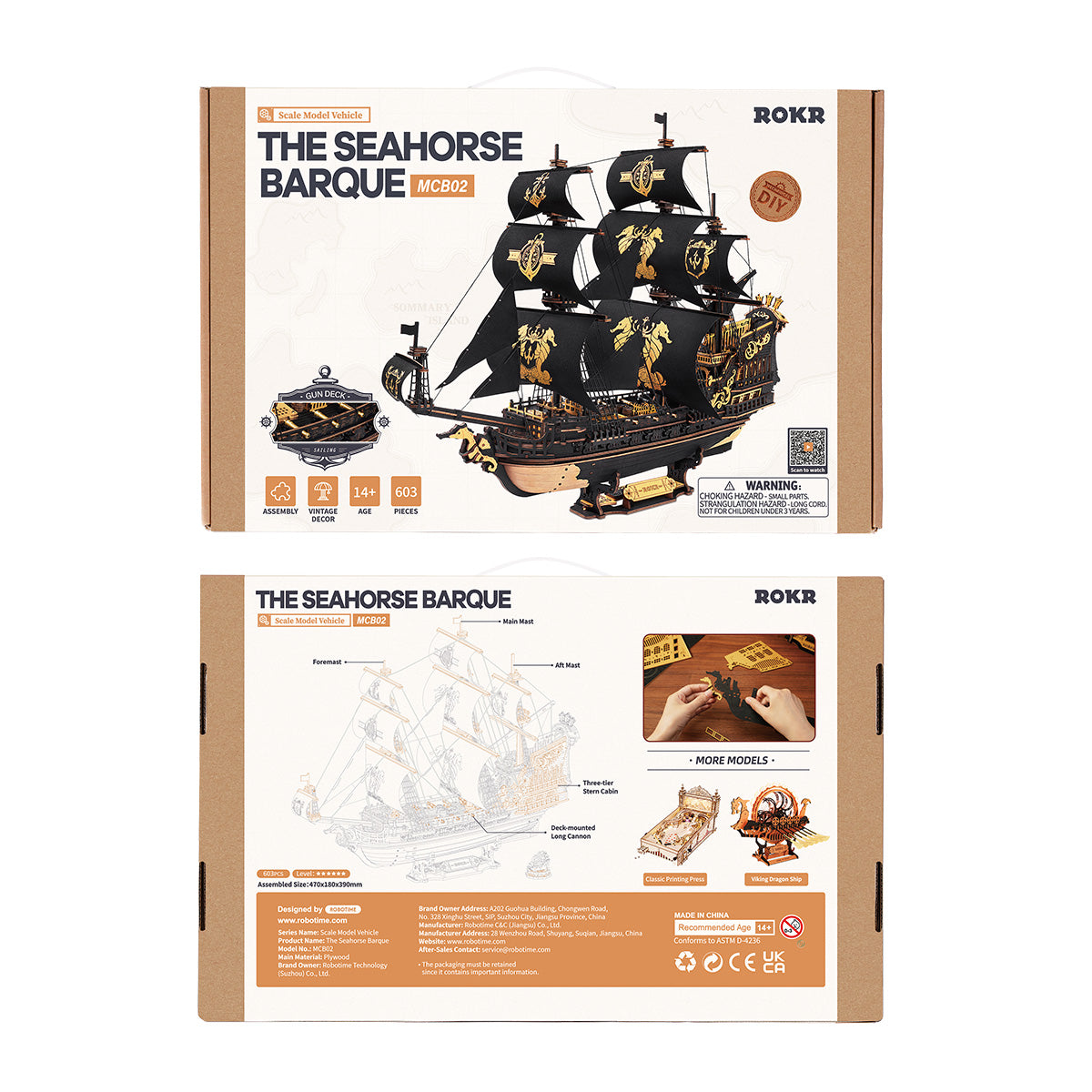 3D Wooden Puzzle DIY Kits - 603pc Seahorse Barque Ship