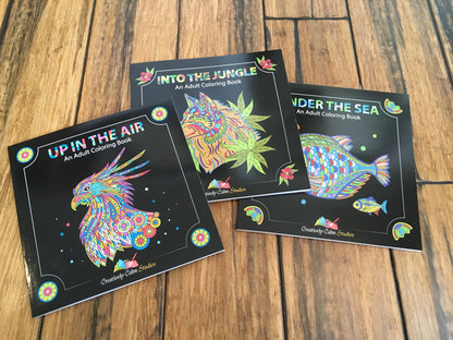 Adult Coloring Books Set.Three Books! Designs from the Sky, Land & Sea. Coloring Books for Adults Relaxation