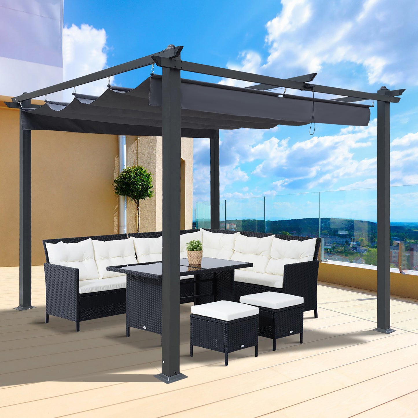 10x10 Ft Outdoor Patio Retractable Pergola