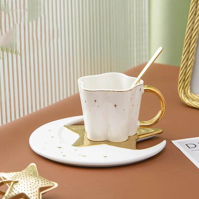3pc Set Moon & Stars Porcelain Cup, Saucer, and Spoon - Shop Jobie