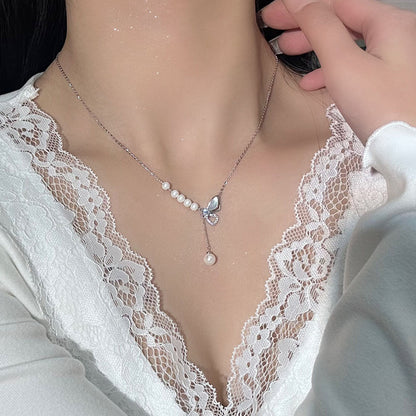 925 Sterling Silver Pearl Bow Necklace