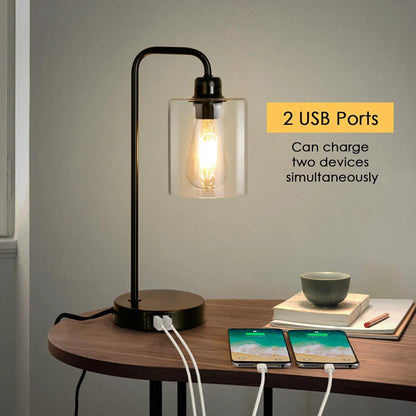 3-Way Dimmable Black Table Lamp with 2 Usb Charging Ports