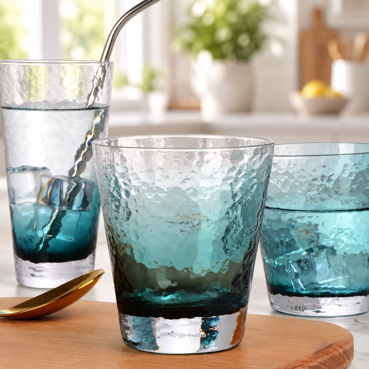 Ink Blue Hammered Glass-L