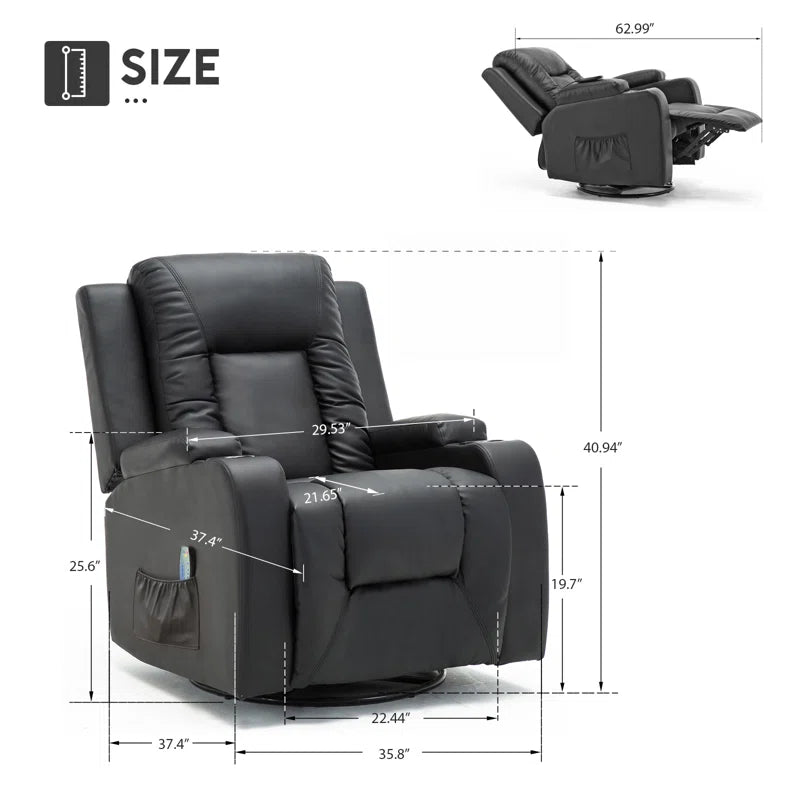 Recliner Chair with Massage and Heated Modern Swivel Rocker Recliner Sofa Leather Recliners with Cup Holders