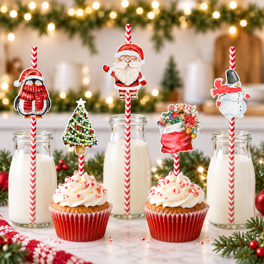 Christmas-themed Disposable Paper Straws