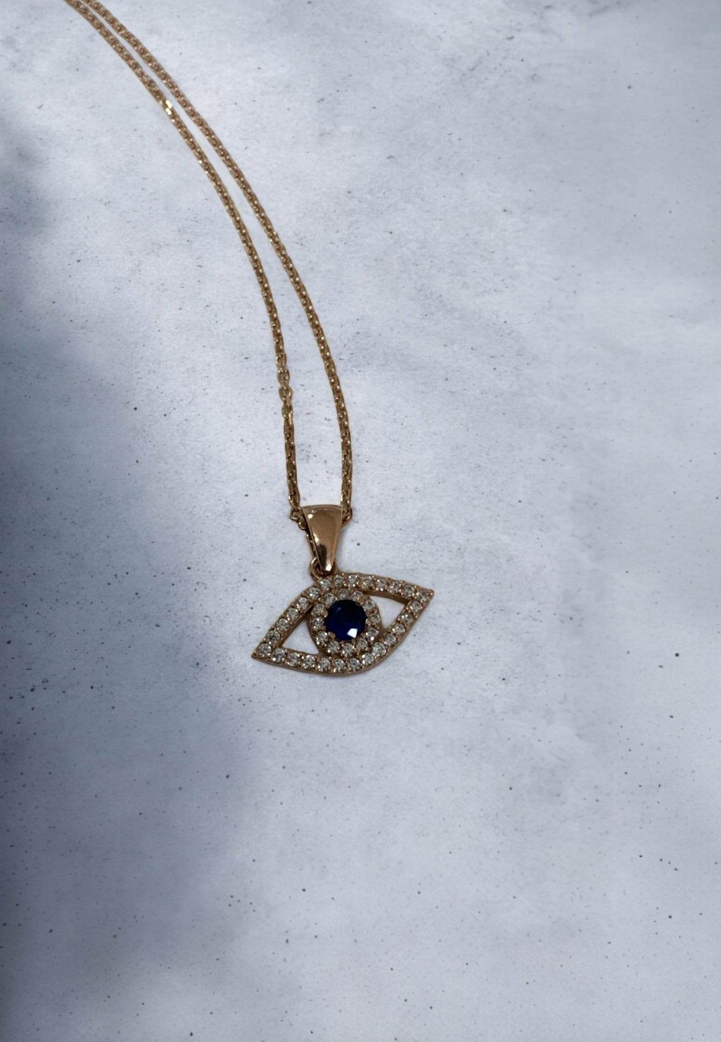 925S Evil Eye Elliptical Necklace Blue Rosegold - Shop Jobie