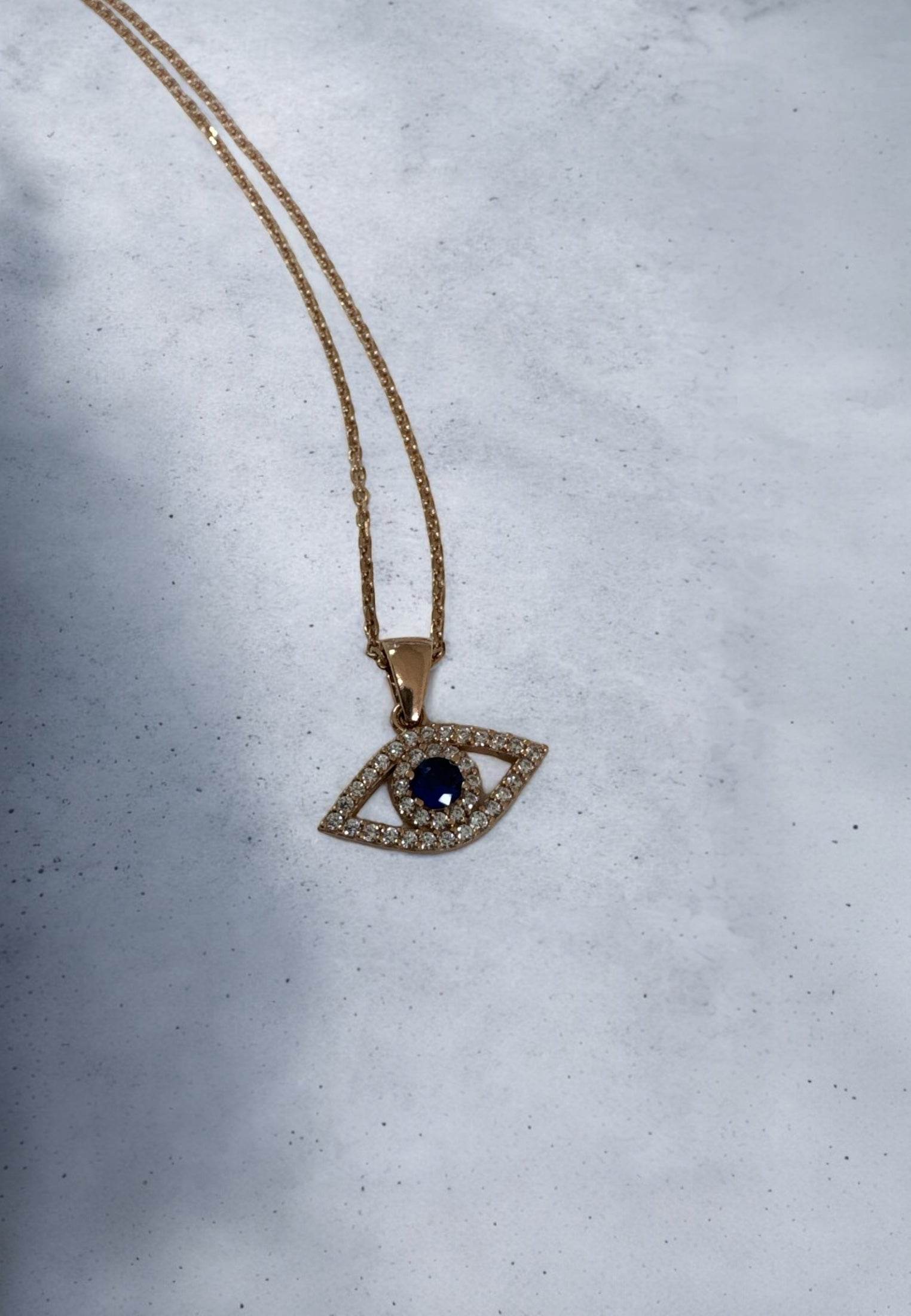 925S Evil Eye Elliptical Necklace Blue Rosegold - Shop Jobie