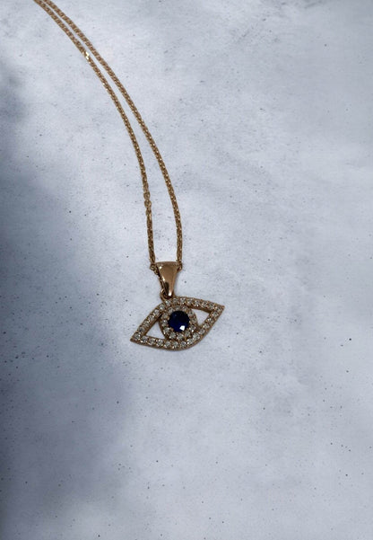 925S Evil Eye Elliptical Necklace Blue Rosegold - Shop Jobie