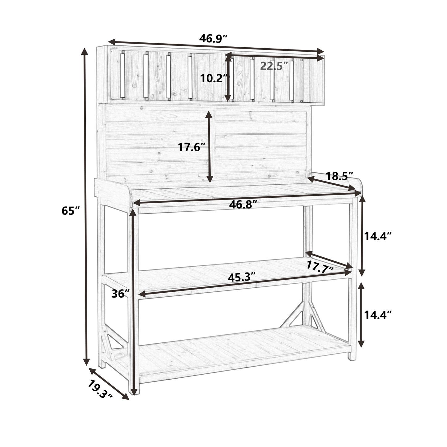 65" Large Wooden Farmhouse Potting Bench