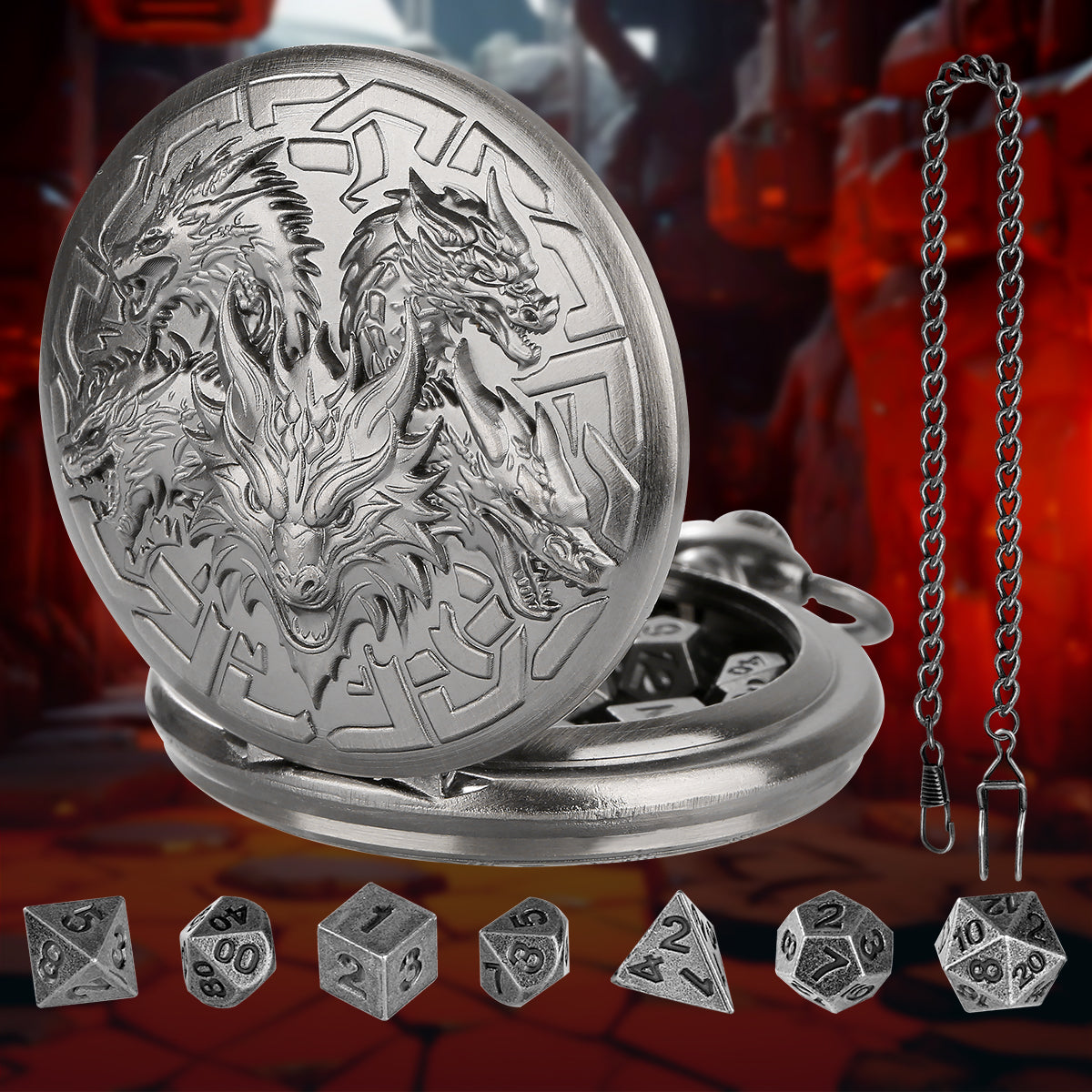 Pocket Watch Shaped Tabletop DND Game Dice Set