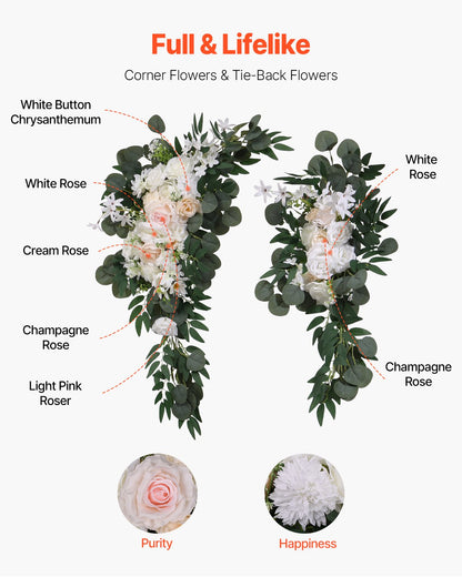 Pk 4 Artificial Wedding Arch Flowers Kit w/21Ft Draping Fabric