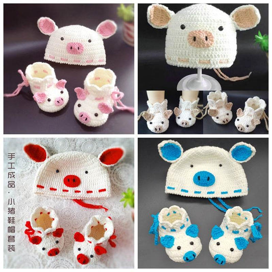 Pigs! First Step and Crawler Baby Yarn Hat and Shoes - Shop Jobie