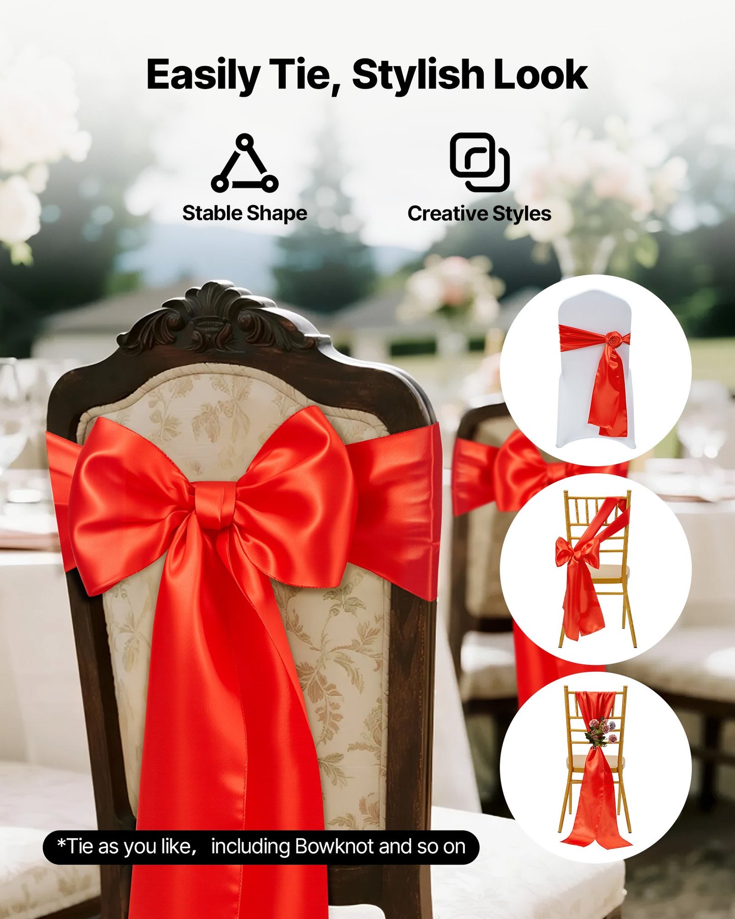 Banquet Chair Sashes - Red Satin Bands