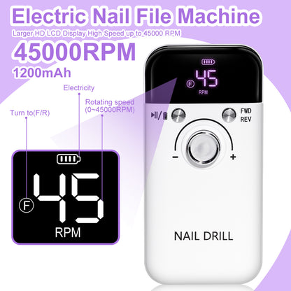 45,000 RPM Portable Nail Drill w/LED Screen Display