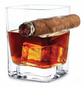 Crystal Whiskey Glass & Cigar Holder