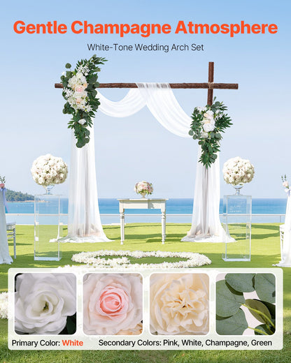 Pk 4 Artificial Wedding Arch Flowers Kit w/21Ft Draping Fabric
