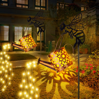 Playful Bee & Water Can Solar Lights Yard Decor