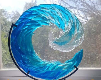 Ocean Wave Fused Glass Sculpture