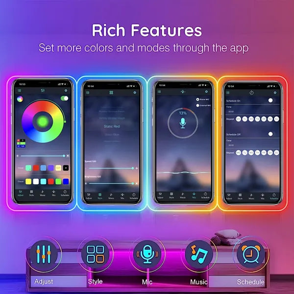 16.4Ft RGB Neon LED Neon Rope Lights w/App Remote Control & Music Sync