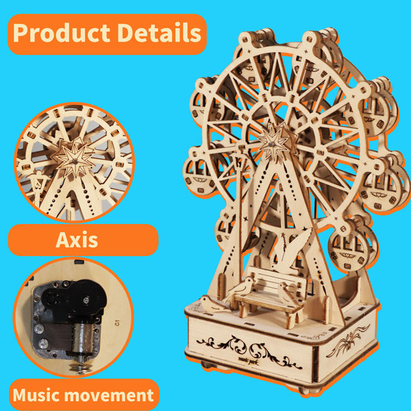 3D Wooden Puzzle  - 92pc Music Box Ferris Wheel DIY Model Kit