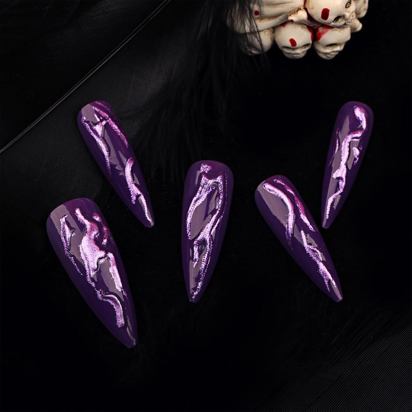 24pc Devil’s Claws Press-On Nails – Long Stiletto Purple Glitter