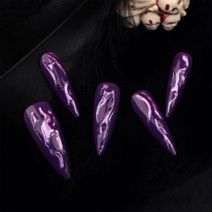 24pc Devil’s Claws Press-On Nails – Long Stiletto Purple Glitter