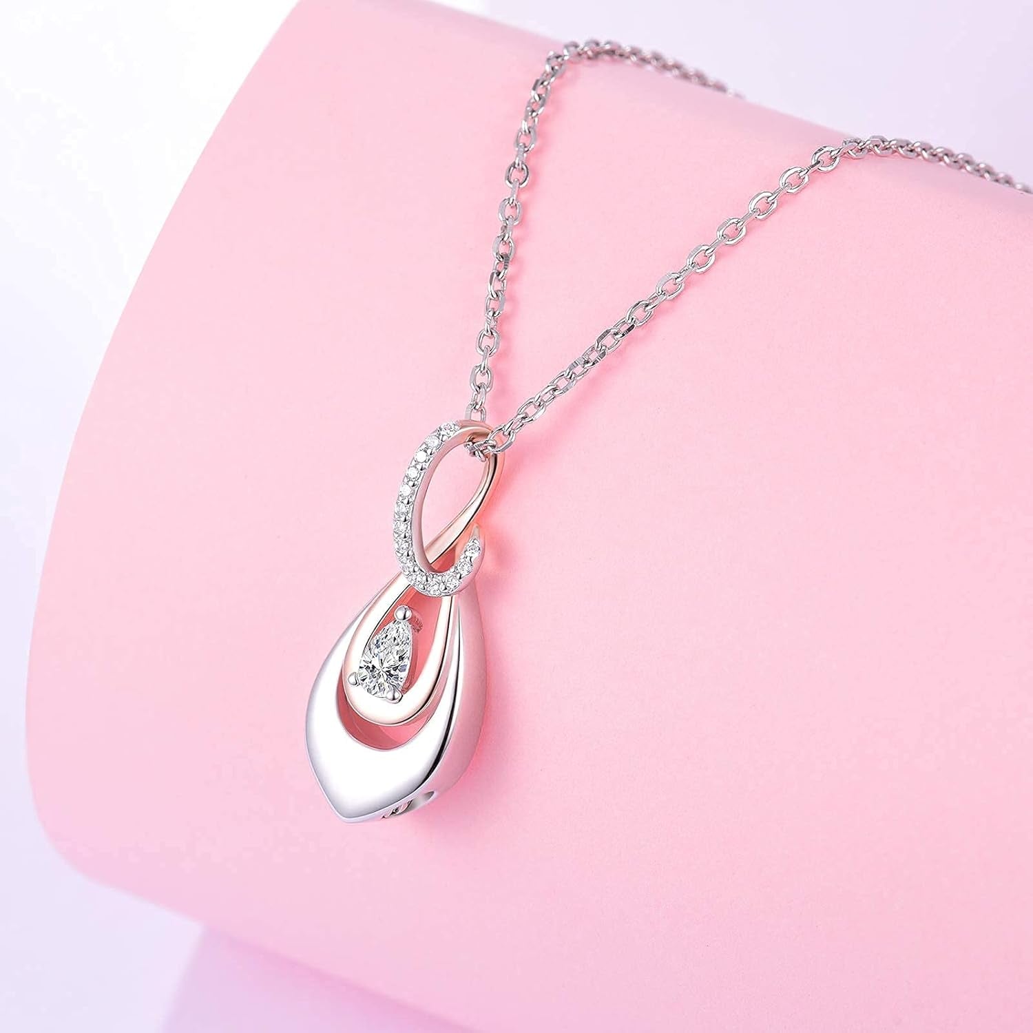 925 Sterling Silver Ash Necklace Memorial Teardrop CZ Keepsake Pendant Infinity Urn Necklace for Ashes for Women Cremation Jewelry