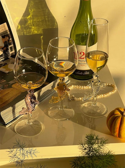 New Year Toast! Goldfish Champagne & White Wine Glasses
