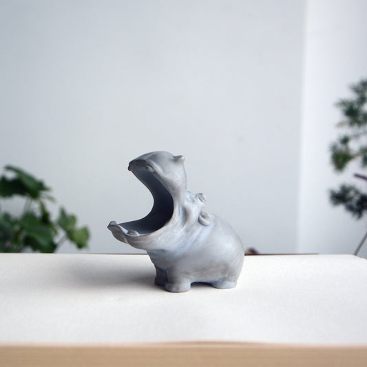 Small Wide Mouth House Hippo Figurine