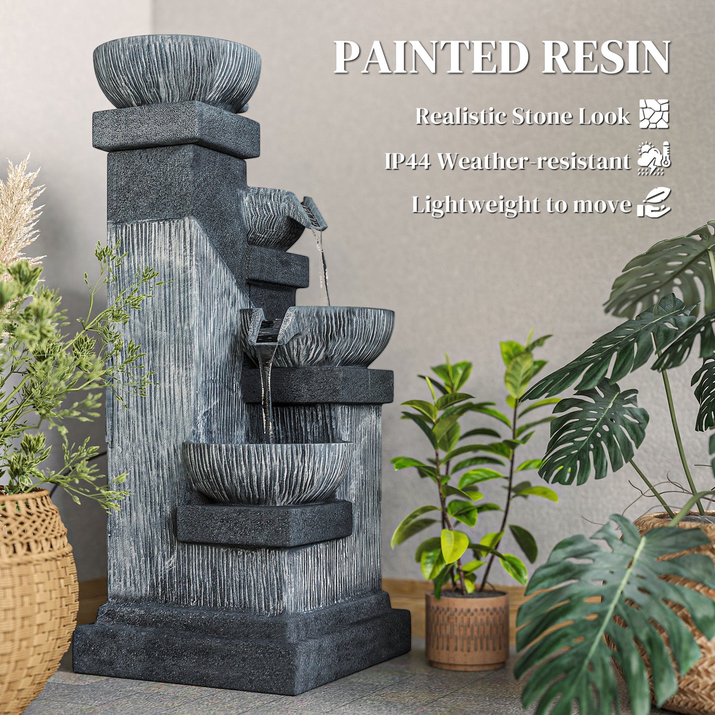 4-Tier Cascading Bowls Waterfall Fountain with LED Lights