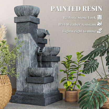 4-Tier Cascading Bowls Waterfall Fountain with LED Lights