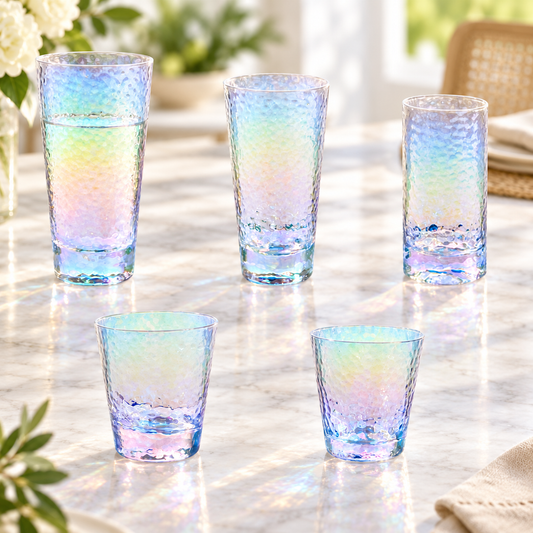 Rainbow-Hammered Glassware