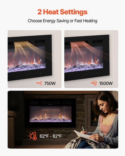 50" Electric Wall Mounted Recessed Fireplace