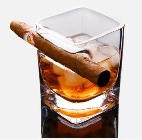 Crystal Whiskey Glass & Cigar Holder