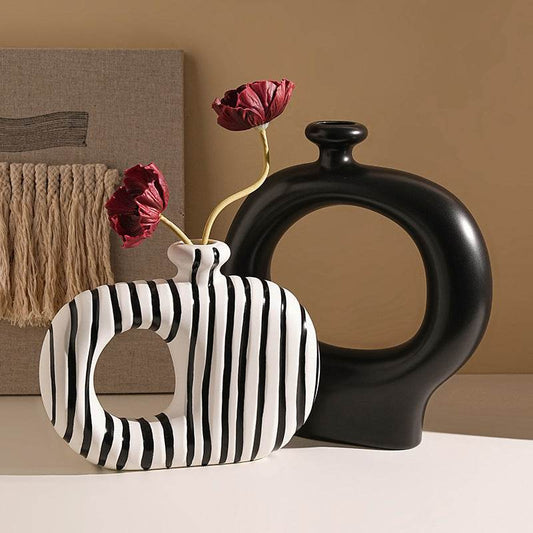 Artful Retro Black & White Striped Ceramic Vases - Shop Jobie