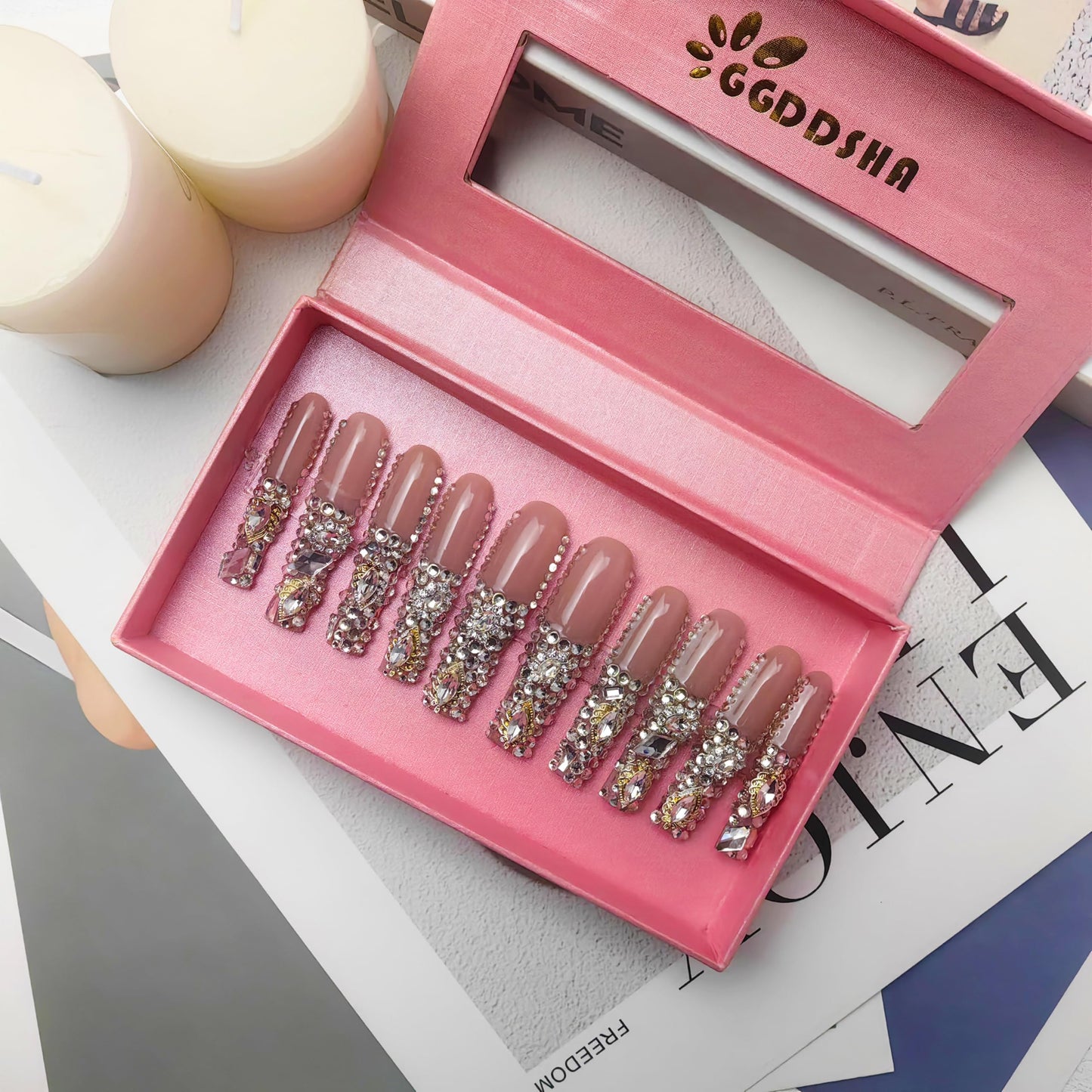 GGddsha Stunning Bling - PMMA Acrylic Press On Nails w/Glitter Rhinestone