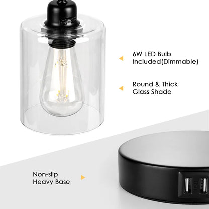 3-Way Dimmable Black Table Lamp with 2 Usb Charging Ports