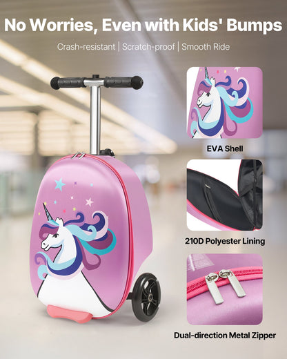 20” Kids Ride-On Scooter Luggage – Purple Unicorn