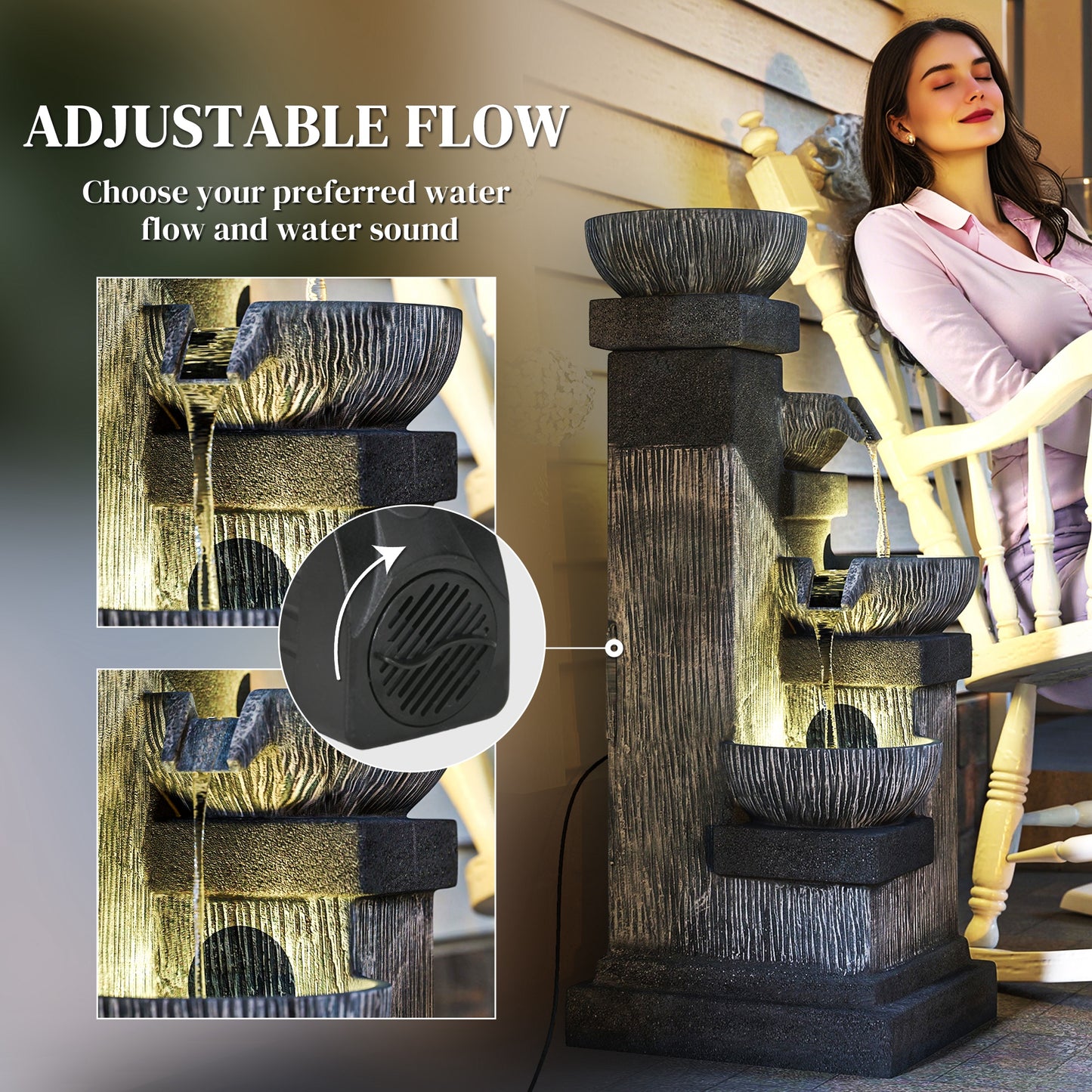 4-Tier Cascading Bowls Waterfall Fountain with LED Lights