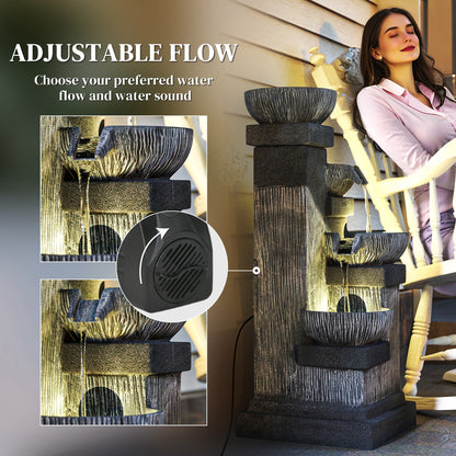 4-Tier Cascading Bowls Waterfall Fountain with LED Lights